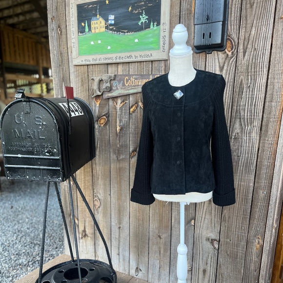 Vintage AMI black knit and suede leather jacket size Medium - Picture 2 of 5